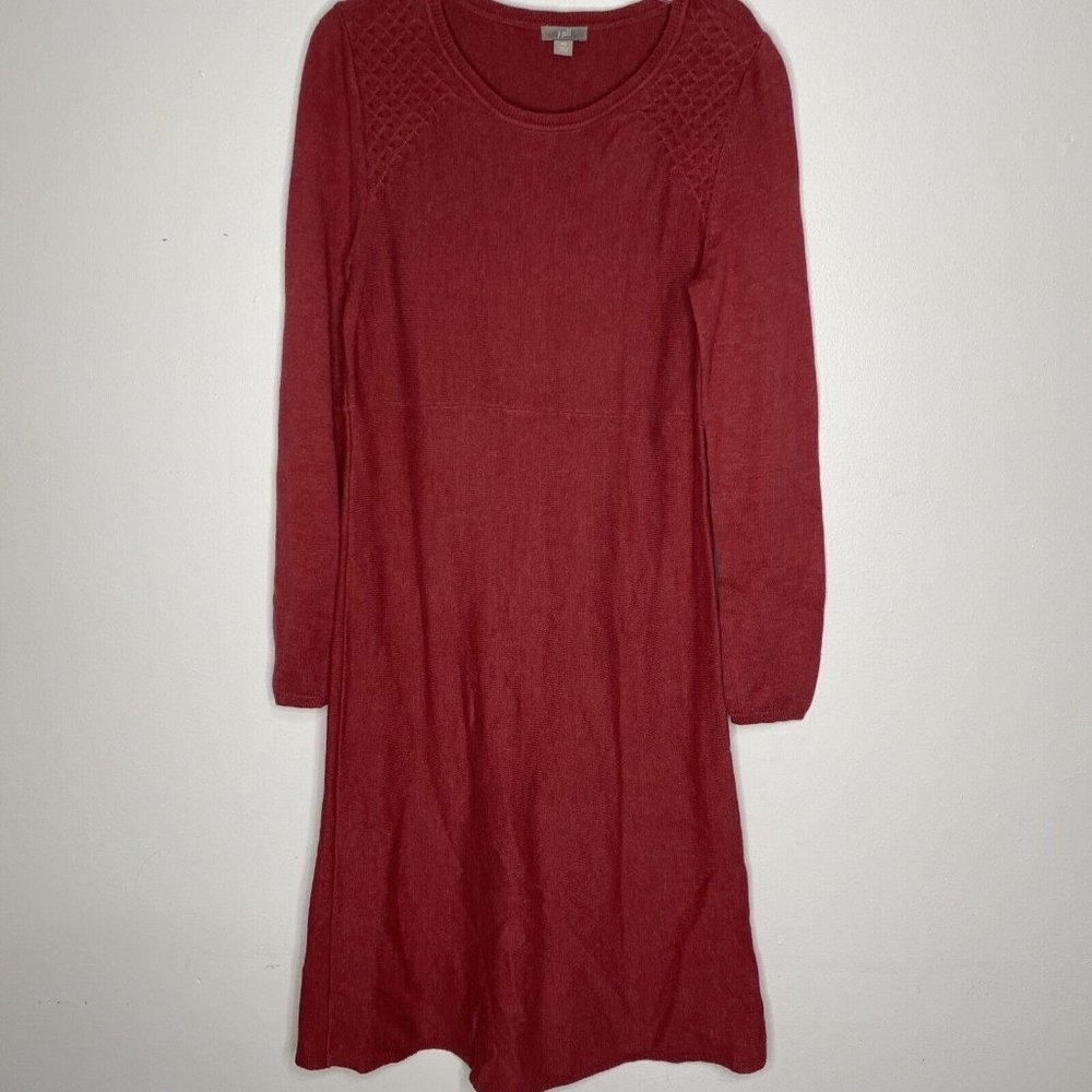 J Jill Pure Knit Dress XS Crew Neck Long Sleeve MIdi Shift Pink Purple Cotton
